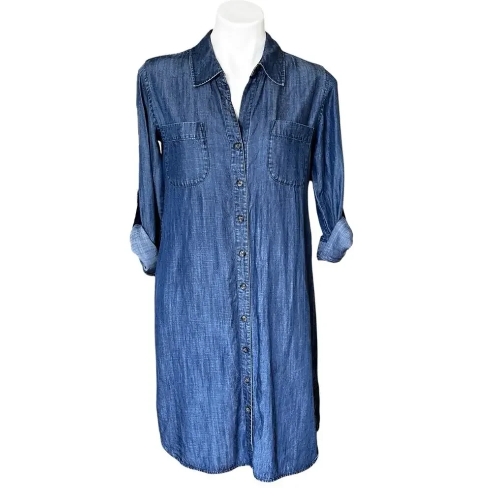 Soft Surroundings Chambray Button Front Shirt Dress Size Small